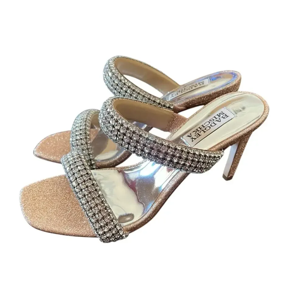 Badgley Mischka Sade Jeweled Double-Band Stiletto Heels Blush Gold NEW Size 7.5